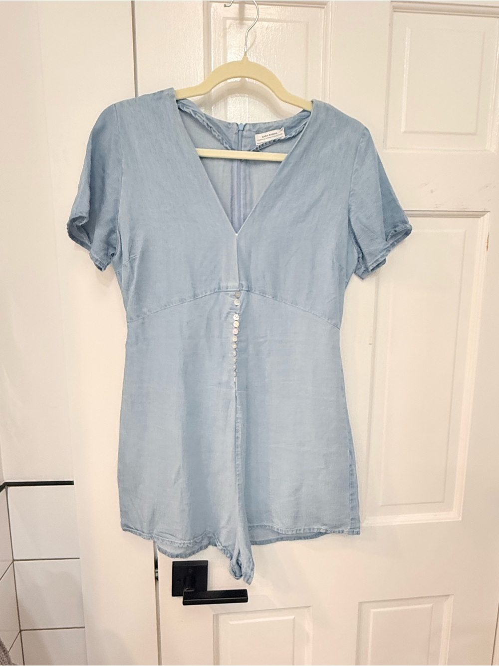 Zara Light Blue Soft Denim Short Sleeve Romper- size 6/small